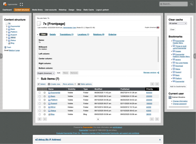 Exponential Project - Admin Content Structure View